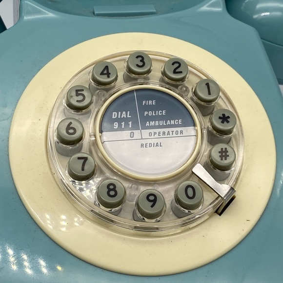 Retro Style Rotary Dial Phone Turquoise Push Button - Picture 2 of 7